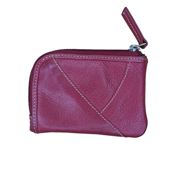 Red Leather Vintage Key Coin Purse Mini Bag Zip Closure Paul And Taylor - Picture 1 of 7